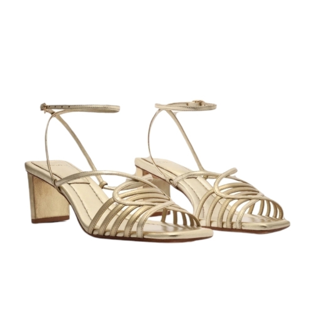 Alexandre Birman Naya Slingback Gold Strappy Heeled Sandal Metalic Evening Holid